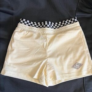 Fabletics Cream Athletic Shorts with Checkered Waistband